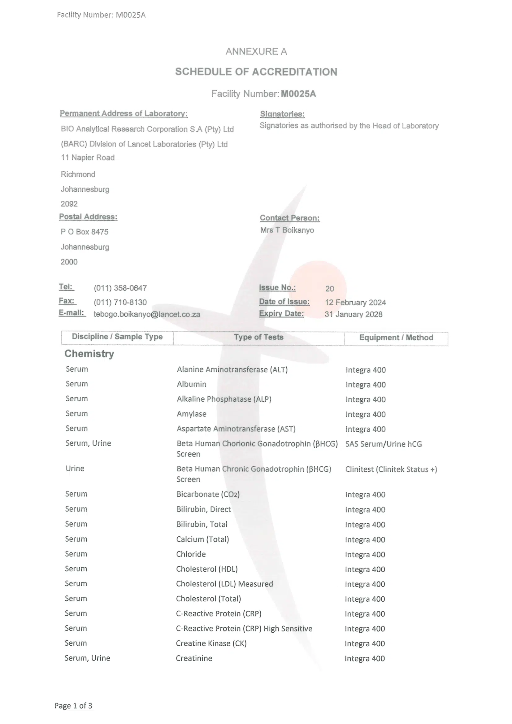 M0025A BARC JHB SANAS SOA号 20 1号